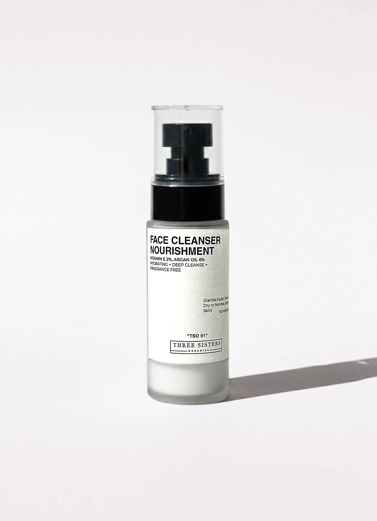 Skincare bottle labeled 'Face Cleanser Nourishment' on a white background