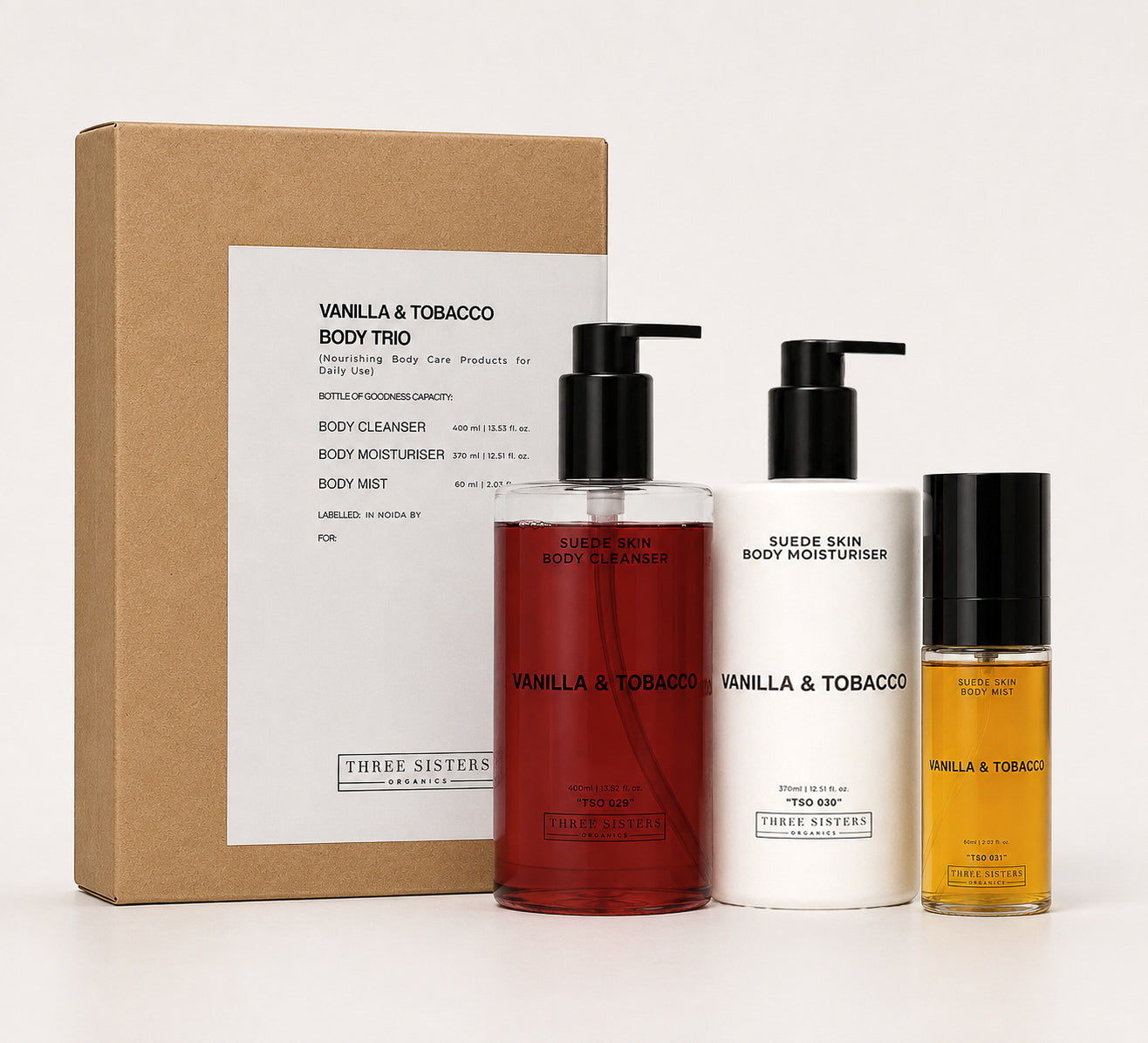 Vanilla & Tobacco Body Trio | Cleanser, Moisturiser & Mist | Kit