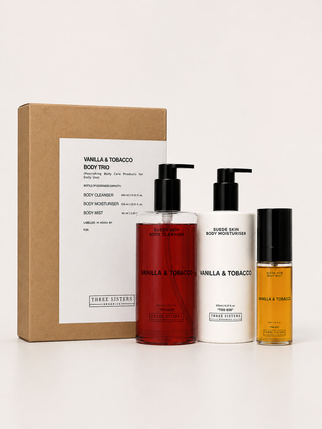 Vanilla & Tobacco Body Trio | Cleanser, Moisturiser & Mist | Kit