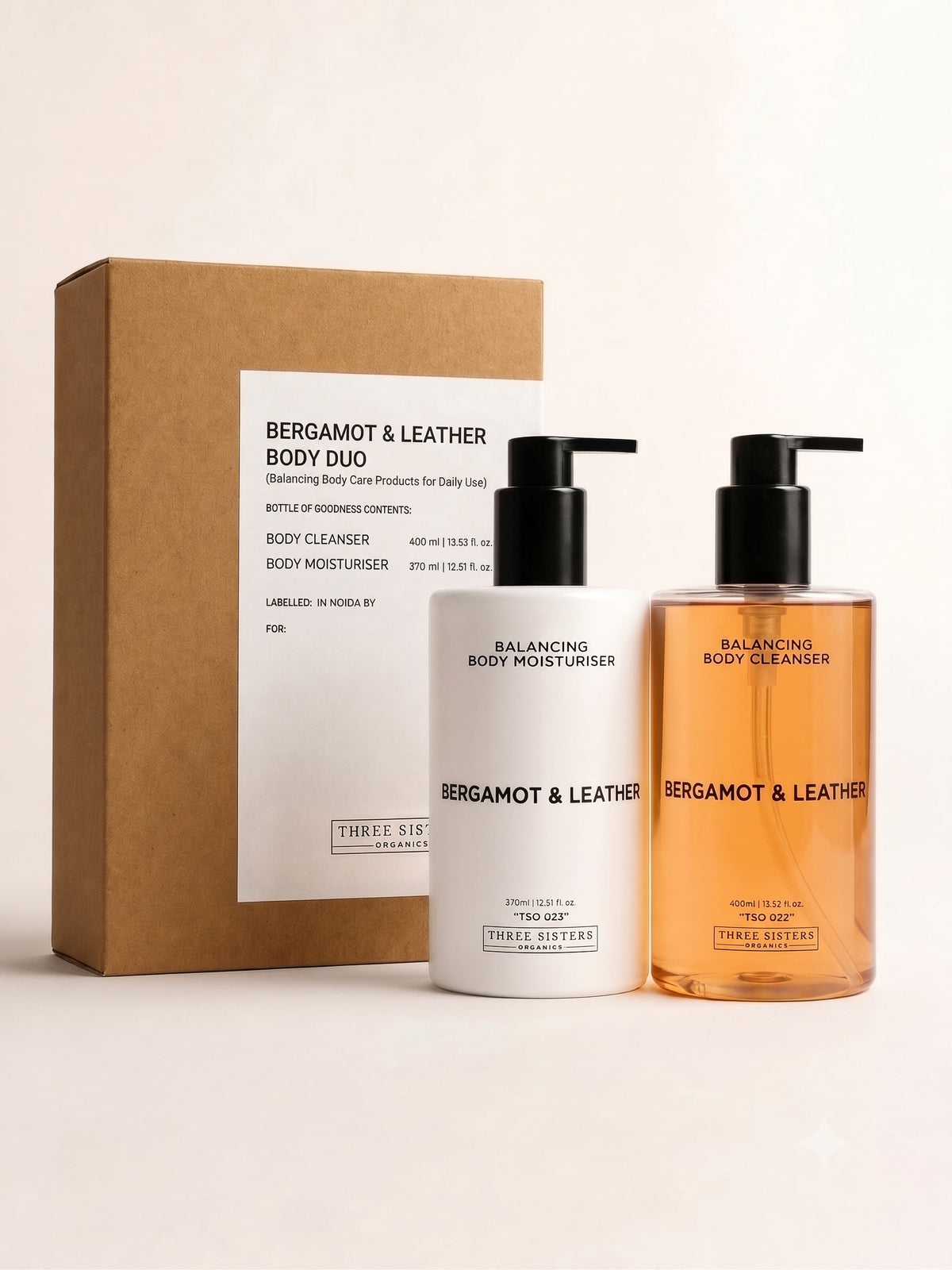 Bergamot & Leather Body Duo | Balancing Cleanser & Moisturiser | Kit