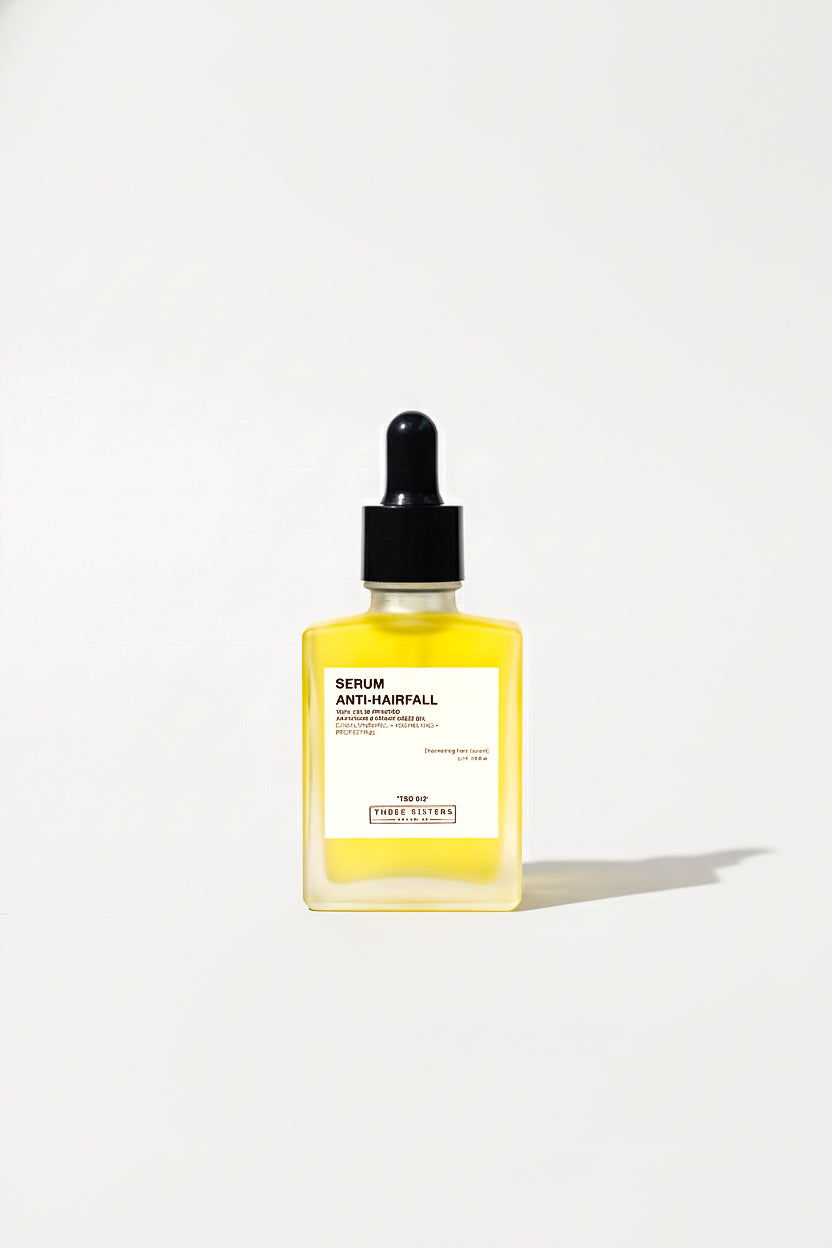 Yellow serum bottle with black dropper on a white background